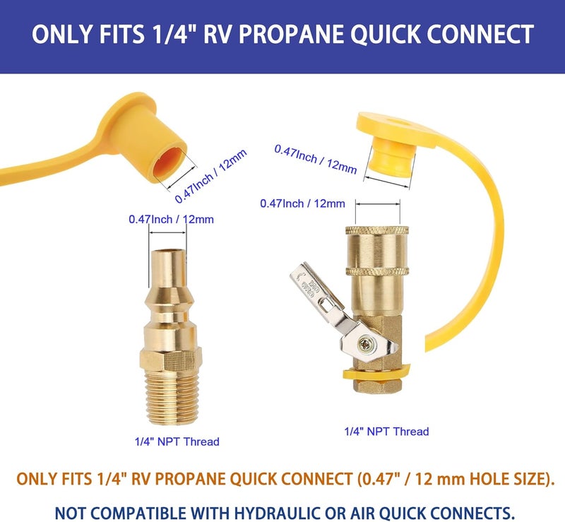 Timsec 8-Pack Dust Cap and Plug Cover for 1/4" RV Propane Quick Connect Adapter for Propane Hose, 0.47 inch (12 mm), not 1/4 inch, Only for Propane Natural LP Gas System, Soft Rubber, Yellow - Image 3