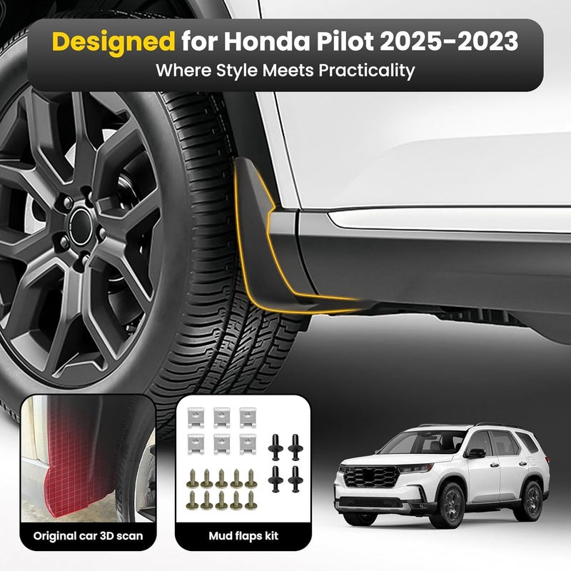 TECHPICCO Mud Flaps Compatible with Honda Pilot 2023-2025, Mud Guards 4pcs Fender Guards Compatible with Honda Pilot Accessories 2023 2024 2025 No Drill Splash Guards Demand fit global economical quality - Image 2