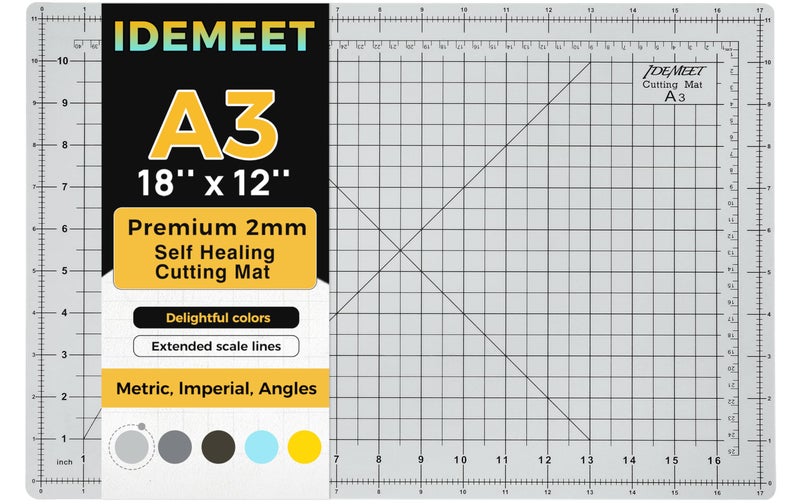 Idemeet Premium Self Healing Cutting Mat 18'' x 12'', A3 Non-slip Sewing Mat for Quilting, 5-Ply Rotary Cutting Board Double-Sided for Crafts Cutting Fabric Scrapbooking Modeling Projects, Slate Gray - Image 1