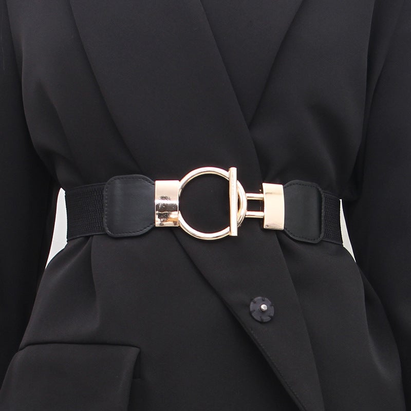 Elastic Waist Cincher Women Wide Belt Coat Dress Sweater A139 Black - Image 1