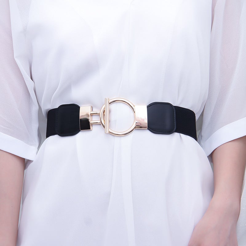 Elastic Waist Cincher Women Wide Belt Coat Dress Sweater A139 Black - Image 5