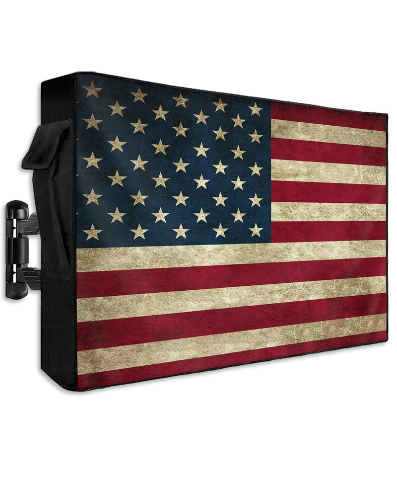 LBCASA American Flag Outdoor TV Cover 48 to 50 Inch Weatherproof Vintage Red Stripes 600D Oxford TV Covers with Waterproof Zipper USA Flag Outside Flat TV Screen Protector Size 48W x 30H x 45D - Image 2