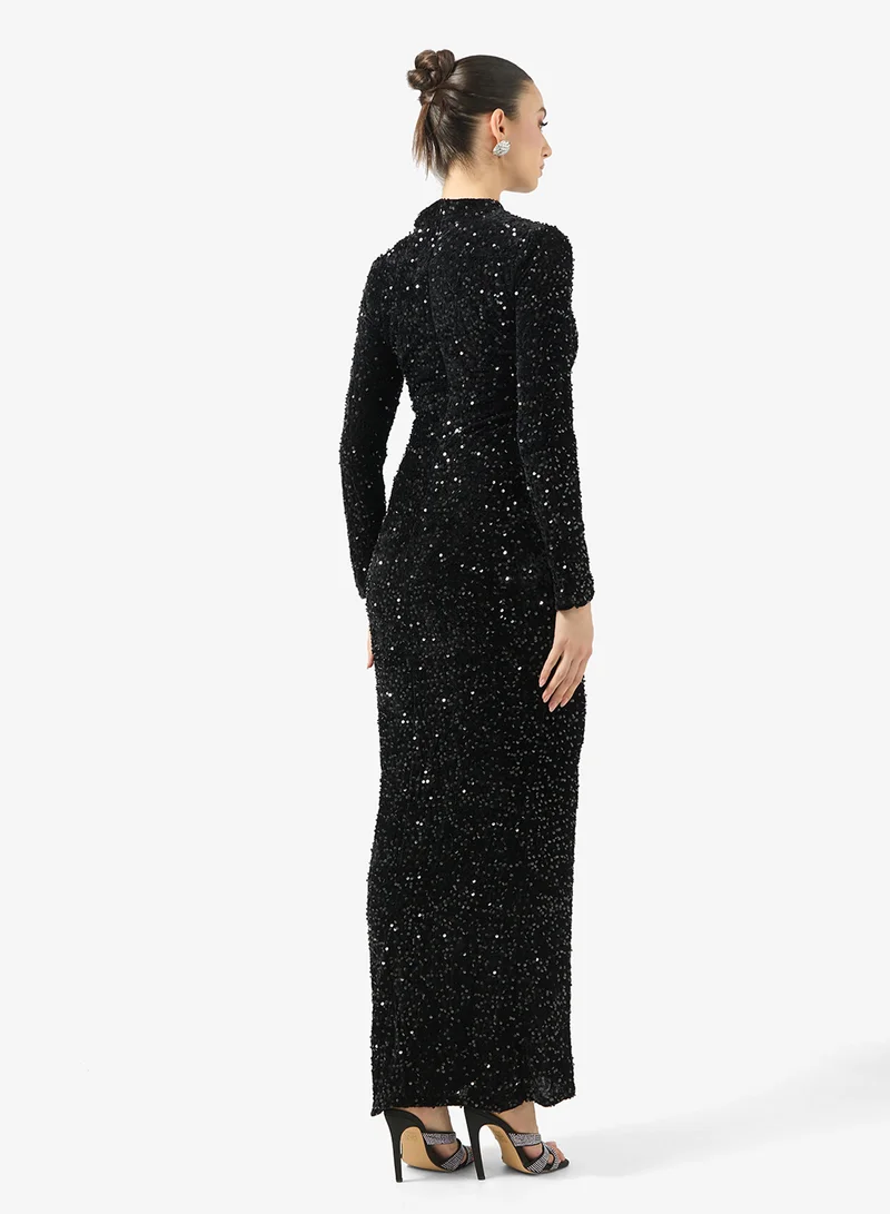 Ginger Boutique Mock Neck Sequin Embellished Evening Gown