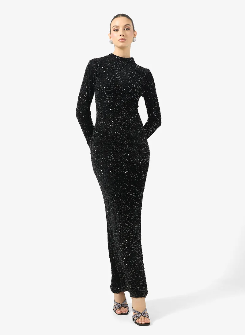 Ginger Boutique Mock Neck Sequin Embellished Evening Gown