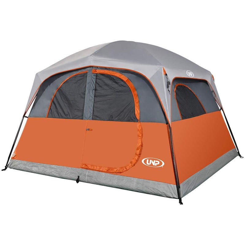 UNP Tents 6 Person Waterproof Windproof Easy Setup,Double Layer Family Camping Tent with 1 Mesh Door & 5 Large Mesh Windows -10'X9'X78in(H) Orange - Image 1
