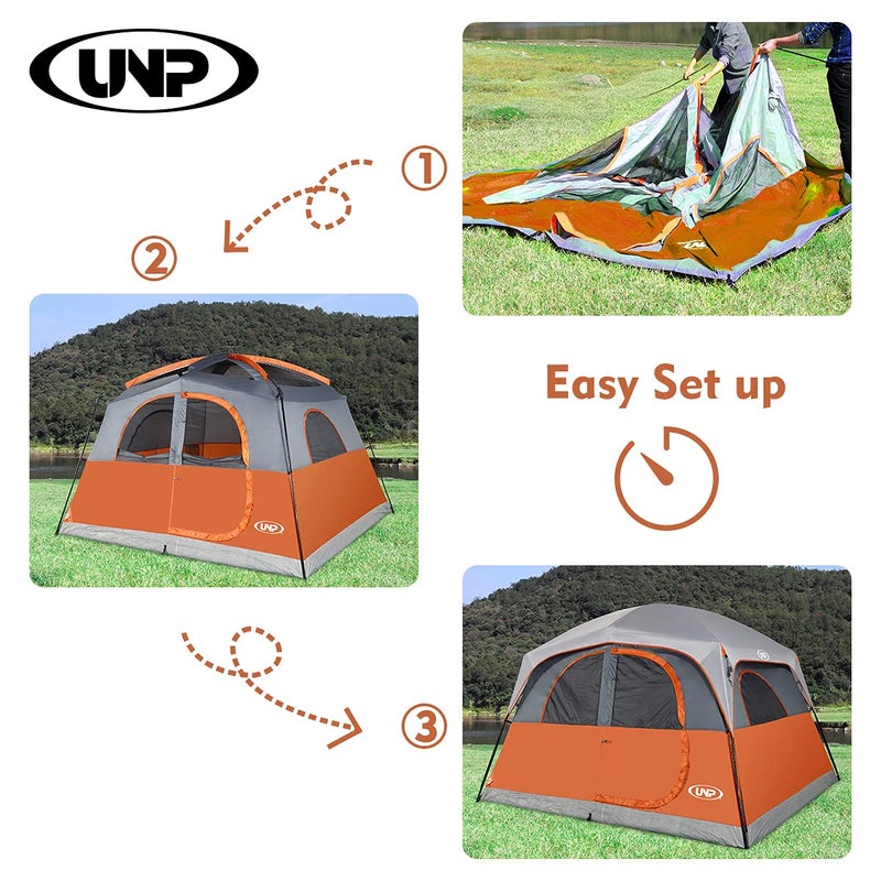 UNP Tents 6 Person Waterproof Windproof Easy Setup,Double Layer Family Camping Tent with 1 Mesh Door & 5 Large Mesh Windows -10'X9'X78in(H) Orange - Image 4
