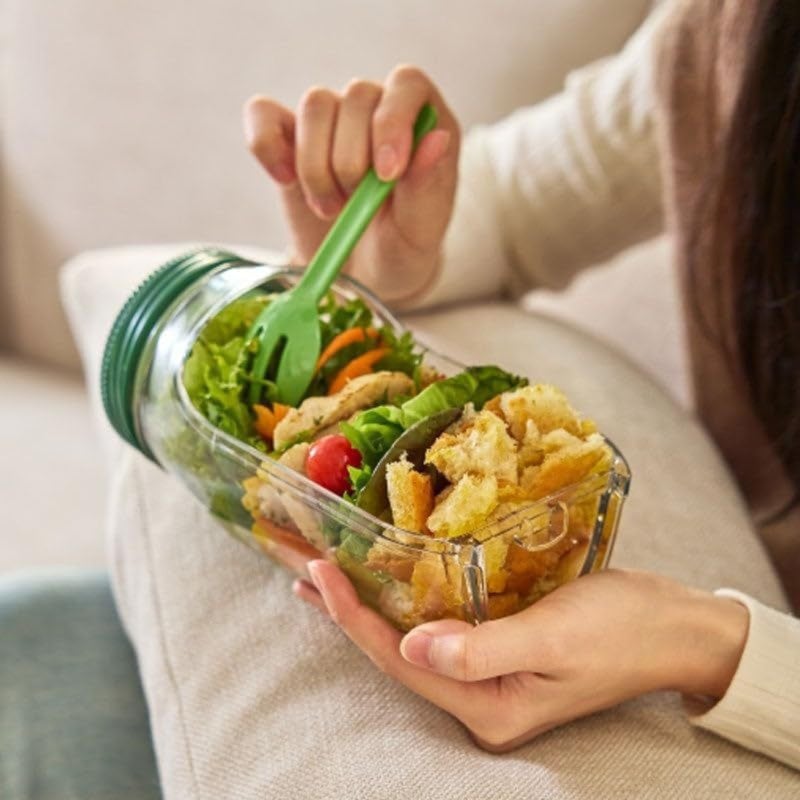 Side Open Salad Jar - 2.5 Oz Leakproof Dressing Compartment - Vertical Layering Design Salad Container - Convertible Lid Salad Bowl for Home Office Travel - Image 5