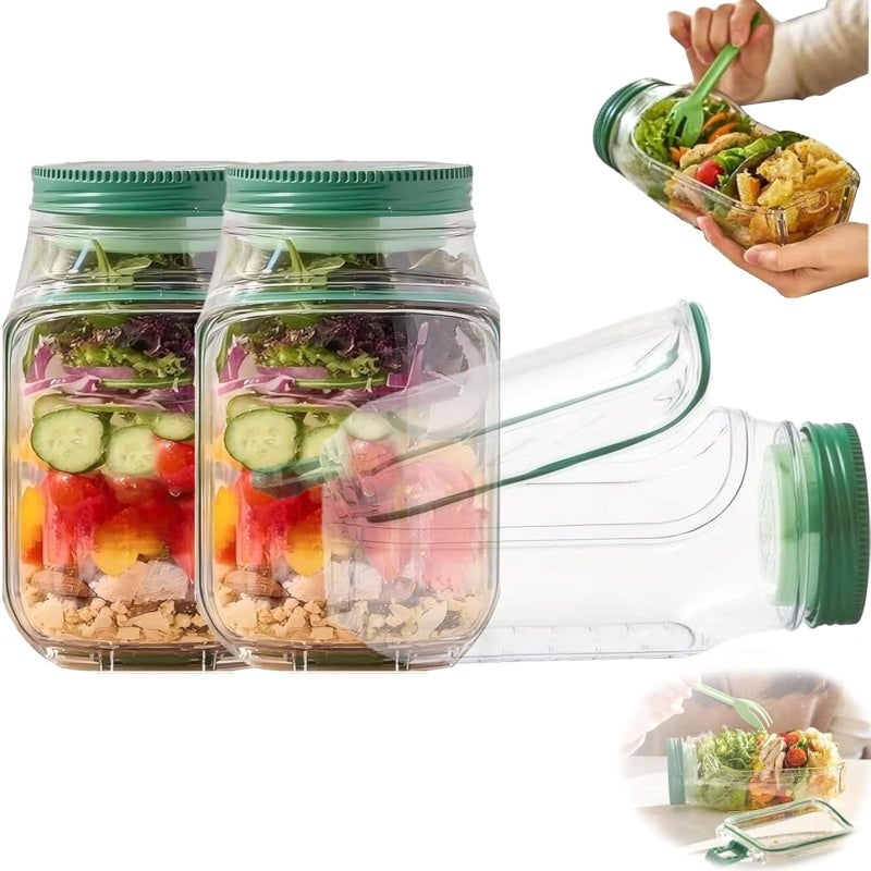 Side Open Salad Jar - 2.5 Oz Leakproof Dressing Compartment - Vertical Layering Design Salad Container - Convertible Lid Salad Bowl for Home Office Travel - Image 1