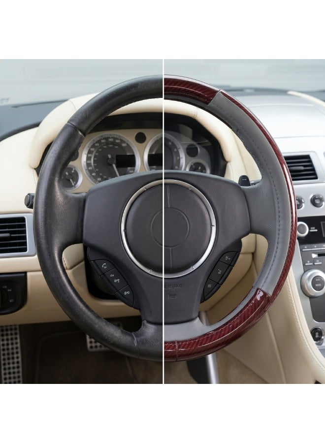 Manful Luxury Wood Grain & Leather Steering Wheel Cover 15 Inch (37–38 cm) – Universal Fit, Anti-Slip Grip, Heat Resistant, Premium PU Leather, Stylish Car Interior Accessory - Image 2