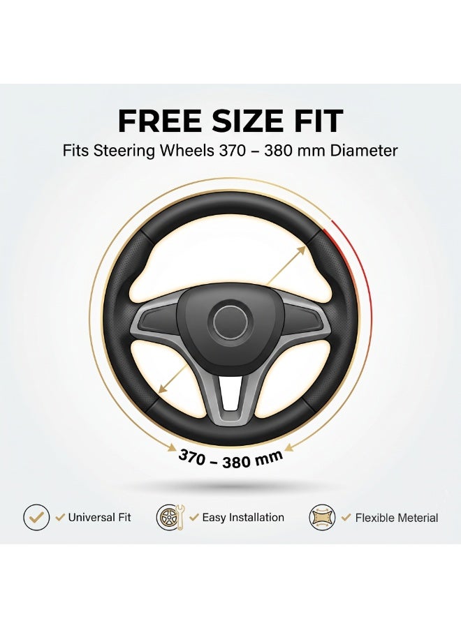 Manful Luxury Wood Grain & Leather Steering Wheel Cover 15 Inch (37–38 cm) – Universal Fit, Anti-Slip Grip, Heat Resistant, Premium PU Leather, Stylish Car Interior Accessory - Image 5