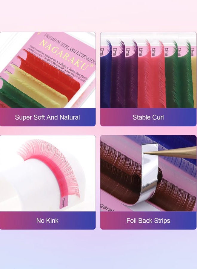 NAGARAKU Colored Eyelash Extensions 8 Colors Rainbow 0.07mm C curl 12mm Purple Blue Pink Brown Individual Lashes Color Lash Clusters Soft Natural Professional Salon Supplies - Image 2