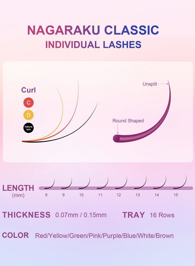 NAGARAKU Colored Eyelash Extensions 8 Colors Rainbow 0.07mm C curl 12mm Purple Blue Pink Brown Individual Lashes Color Lash Clusters Soft Natural Professional Salon Supplies - Image 4