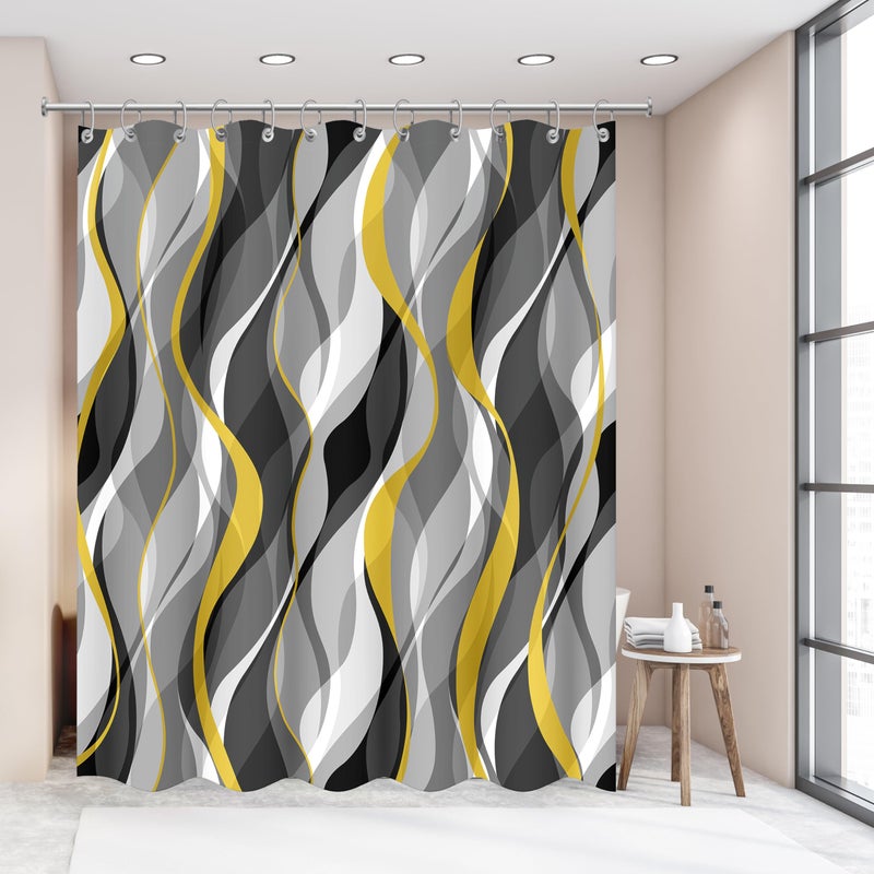 weesire Yellow and Grey Shower Curtain for Bathroom Yellow and Gray Shower Curtain Fabric Modern Abstract Striped Minimalist Bath Curtains Waterproof Shower Curtains Set  Yellow Gray White  72 x 72 Inch - Image 4