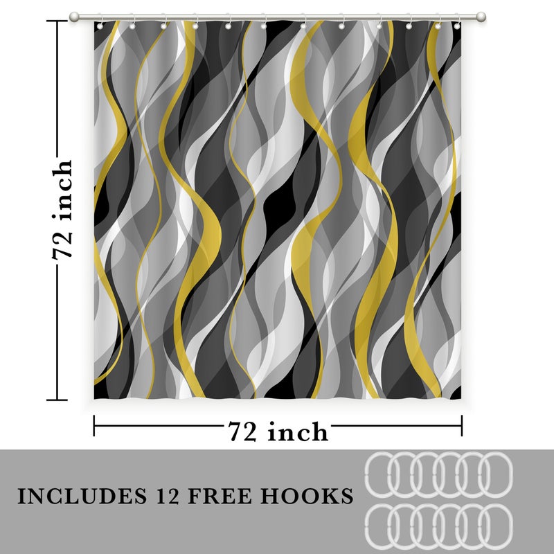 weesire Yellow and Grey Shower Curtain for Bathroom Yellow and Gray Shower Curtain Fabric Modern Abstract Striped Minimalist Bath Curtains Waterproof Shower Curtains Set  Yellow Gray White  72 x 72 Inch - Image 5
