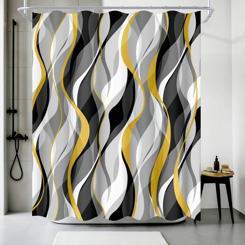 weesire Yellow and Grey Shower Curtain for Bathroom Yellow and Gray Shower Curtain Fabric Modern Abstract Striped Minimalist Bath Curtains Waterproof Shower Curtains Set  Yellow Gray White  72 x 72 Inch - Image 3