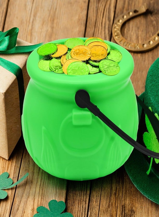 Kreyfer 6 Inch Plastic Green Cauldron Pot Kettle Candy Bowl, Leprechaun Pot of Gold Witch Cauldron Pot Bucket for St Patrick's Day, Mardi Gras, Halloween Decorations Trick or Treat Party Supplies - Image 3