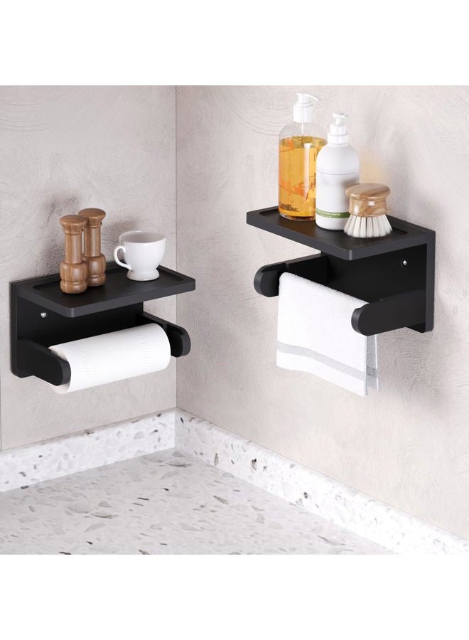 VERTORGAN Toilet Paper Holder with Phone Shelf,Bamboo Wall Mounted Tissue Roll Holder for Bathroom,Adhesive or Screw (Black) - Image 5