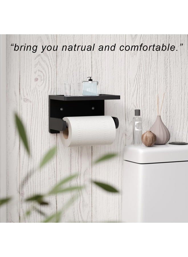 VERTORGAN Toilet Paper Holder with Phone Shelf,Bamboo Wall Mounted Tissue Roll Holder for Bathroom,Adhesive or Screw (Black) - Image 3