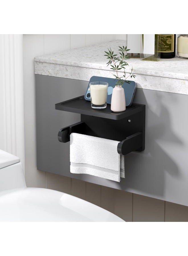 VERTORGAN Toilet Paper Holder with Phone Shelf,Bamboo Wall Mounted Tissue Roll Holder for Bathroom,Adhesive or Screw (Black) - Image 4