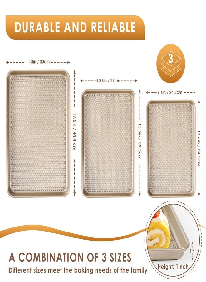 Deedro طقم صواني خبز مكون من 3 قطع، بنقشة ماسية، لون ذهبي شامبانيا - Image 2