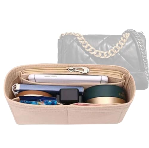 Lckaey Purse Organizer Insert for 19 Bag Flap Maxi bag Organizer with Side Zipper Pocket 1016beigeL - Image 1