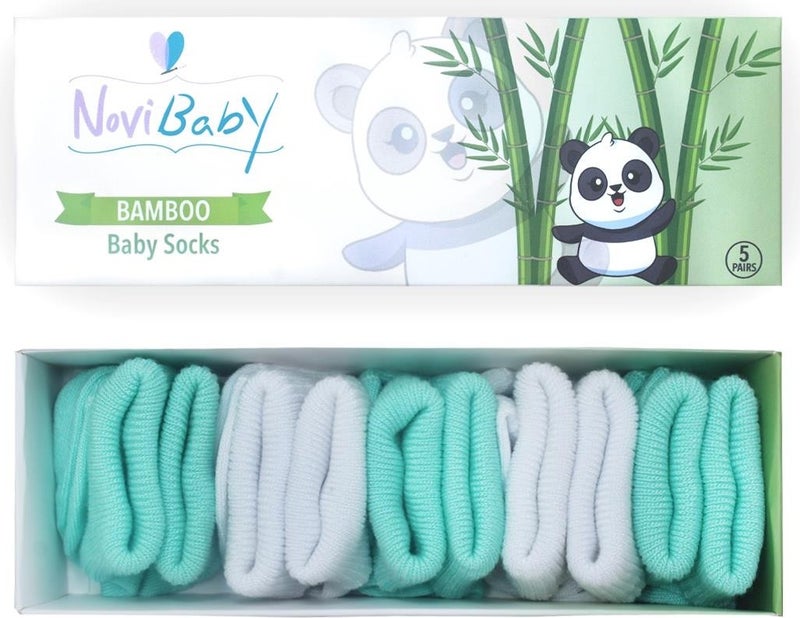 Novibaby 5-Piece Bamboo Newborn Baby Socks I Minty I 0-6 Months  - Image 1