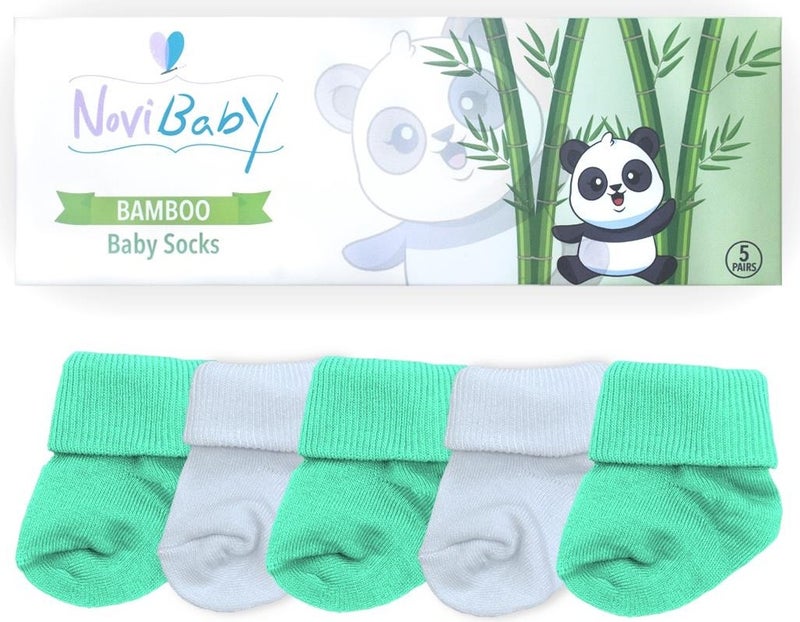 Novibaby 5-Piece Bamboo Newborn Baby Socks I Minty I 0-6 Months  - Image 3