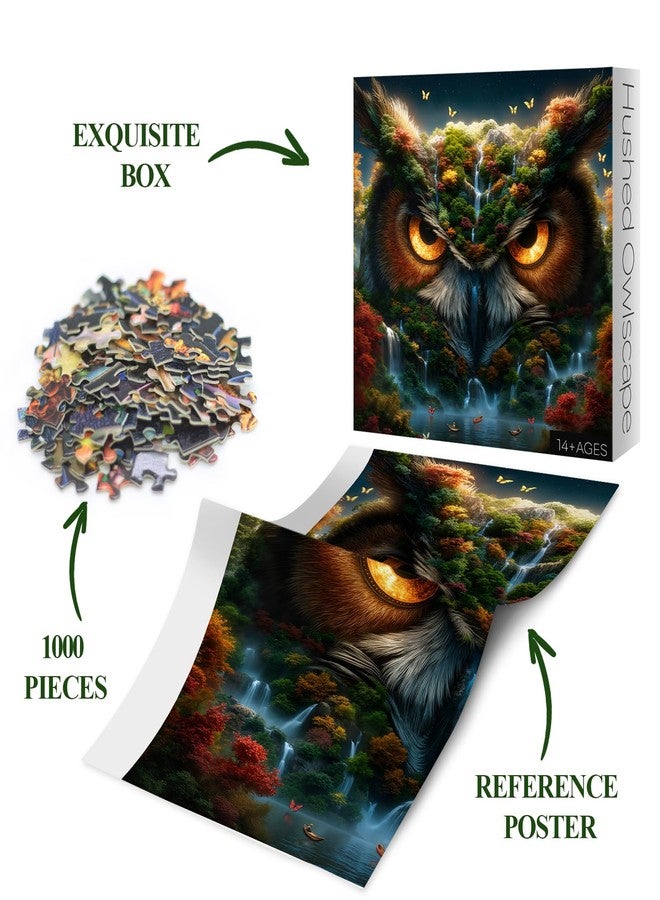 BBOLDIN Owl 3D Landscape Puzzles for Adults 1000 Pieces, Fantasy Forest Mountain Jigsaw Puzzle, Nature Waterfall Animal Puzzle - Image 5