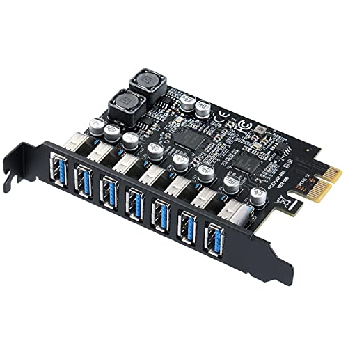 MZHOU 7-Port USB 3.0 PCIe Expansion Card for Desktop PC, 5Gbps SuperSpeed Data Transfer, PCI Express to USB 3.0 Hub Card with 4 Dedicated Channels & UASP Support, Plug & Play, Windows 10/11, Linux, Mac OS - Image 1
