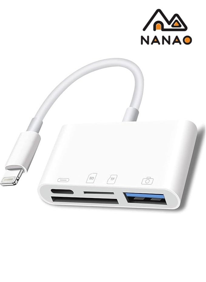 Lightning to SD Card Reader for iPhone,USB Camera Adapter 4 in 1 USB Female OTG Adapter Compatible SD/TF Card, Memory Card Reader Portable USB 3.0 Adapter,Sd Card Adapter with Fast Charging Port