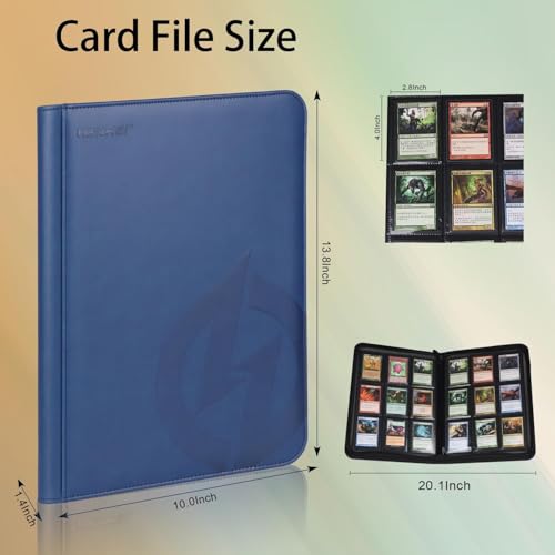 SLOYAR 9-Pocket Blue Zip Trading Card Binder/360 Cards/Premium PU Leather Exterior/Soft Suede Interior Lining/20 Side-Loading Pages/Specialized Binder for TCG Cards,Sports Cards,Game Cards and Gift Cards - Image 2