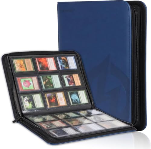 SLOYAR 9-Pocket Blue Zip Trading Card Binder/360 Cards/Premium PU Leather Exterior/Soft Suede Interior Lining/20 Side-Loading Pages/Specialized Binder for TCG Cards,Sports Cards,Game Cards and Gift Cards - Image 1