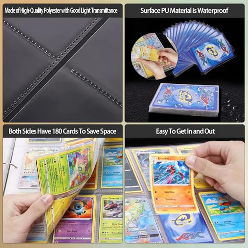 SLOYAR 9-Pocket Blue Zip Trading Card Binder/360 Cards/Premium PU Leather Exterior/Soft Suede Interior Lining/20 Side-Loading Pages/Specialized Binder for TCG Cards,Sports Cards,Game Cards and Gift Cards - Image 5