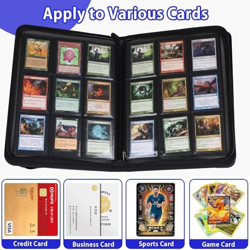 SLOYAR 9-Pocket Blue Zip Trading Card Binder/360 Cards/Premium PU Leather Exterior/Soft Suede Interior Lining/20 Side-Loading Pages/Specialized Binder for TCG Cards,Sports Cards,Game Cards and Gift Cards - Image 3