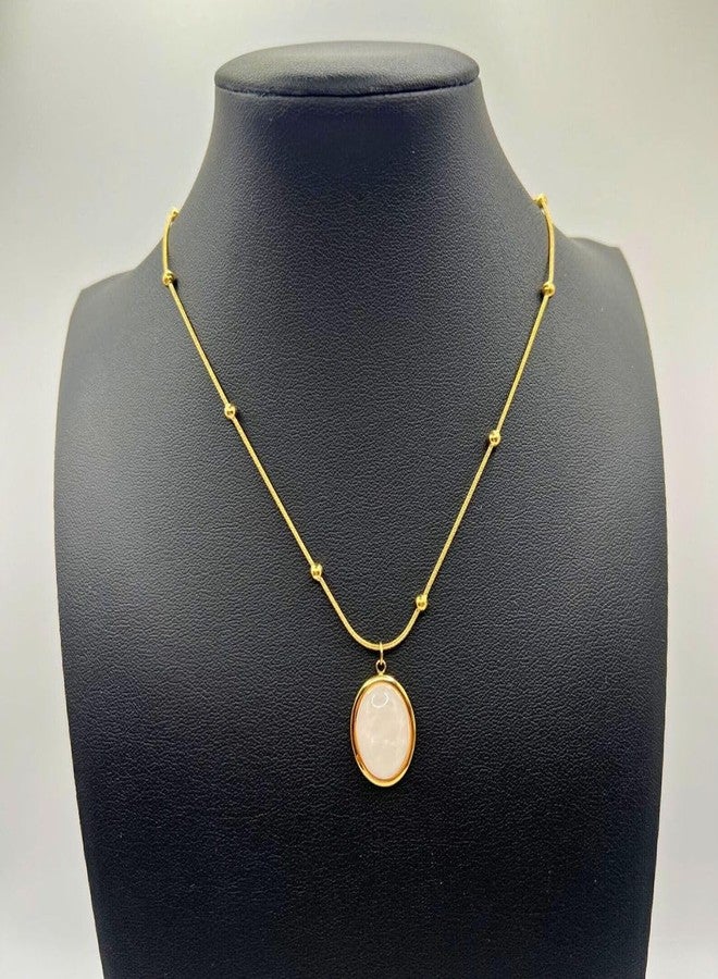 Bauble Cluster Anti Tarnish Jewellery Minimal Oval Shell Pendant with Chain 18k Gold Plated Stainless Steel Necklacr Chain Fancy Stylish Women Fashion Jewellery Accessories Gifts for Girls - Image 3