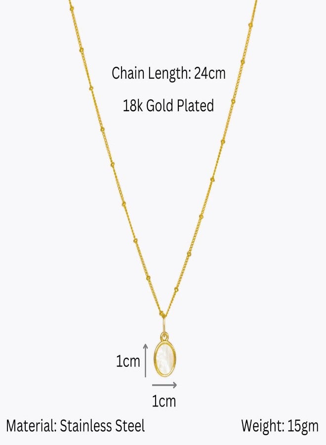 Bauble Cluster Anti Tarnish Jewellery Minimal Oval Shell Pendant with Chain 18k Gold Plated Stainless Steel Necklacr Chain Fancy Stylish Women Fashion Jewellery Accessories Gifts for Girls - Image 4