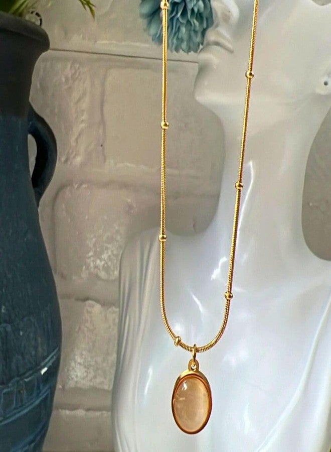 Bauble Cluster Anti Tarnish Jewellery Minimal Oval Shell Pendant with Chain 18k Gold Plated Stainless Steel Necklacr Chain Fancy Stylish Women Fashion Jewellery Accessories Gifts for Girls - Image 2