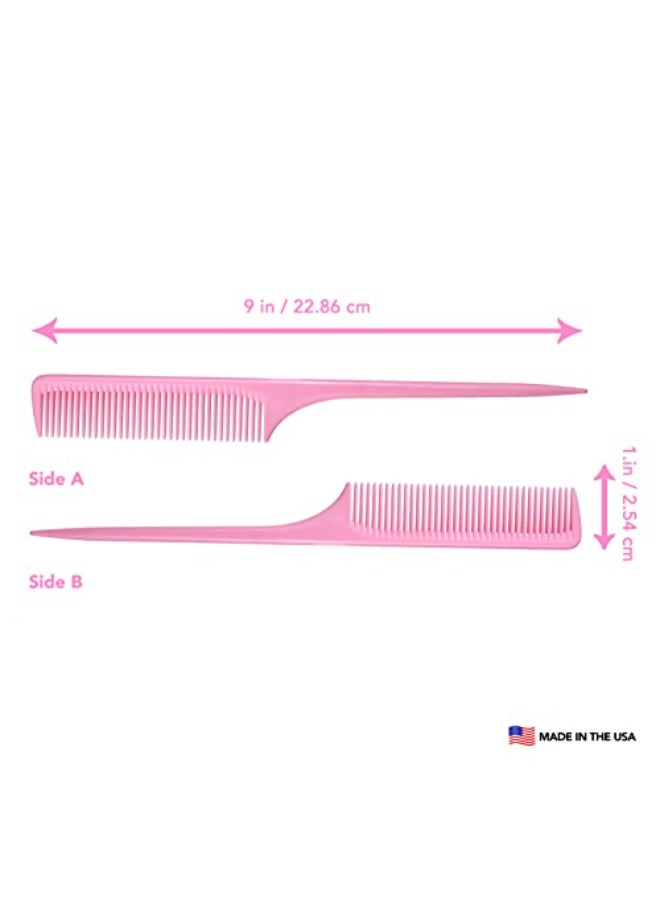 Allegro Combs 61 XL Rat Tail Combs Wide Tooth Comb Detangling Hair Styling Coarse Hair Foiling Thick Back Parting Combs Hairstylist Combs For Women Made In USA 3 Pc Light Pink - Image 3