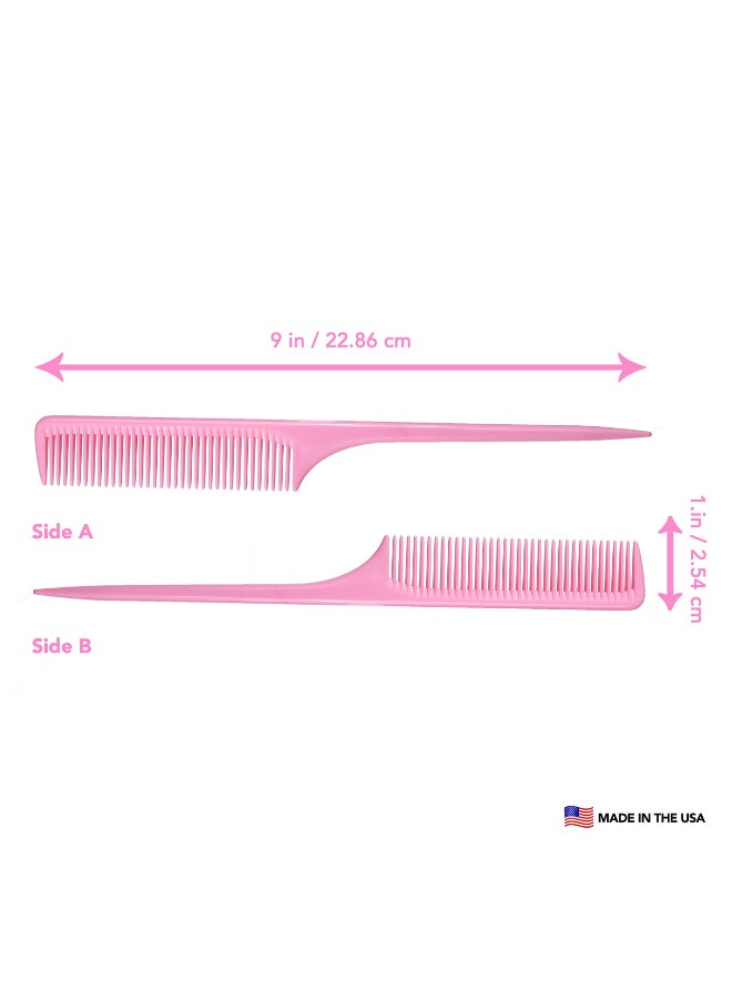 Allegro Combs 61 XL Rat Tail Combs Wide Tooth Comb Detangling Hair Styling Coarse Hair Foiling Thick Back Parting Combs Hairstylist Combs For Women Made In USA 3 Pc Light Pink - Image 4