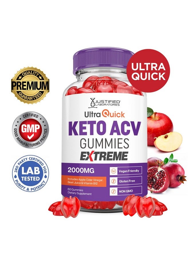 Justified Laboratories Ultra Quick Keto ACV Gummies Extreme 2000MG Ultraquick Keto Gummies Apple Cider Vinegar Formulated with Pomegranate Beet Juice Powder B12 Vegan Non GMO 60 Gummys  - Image 2