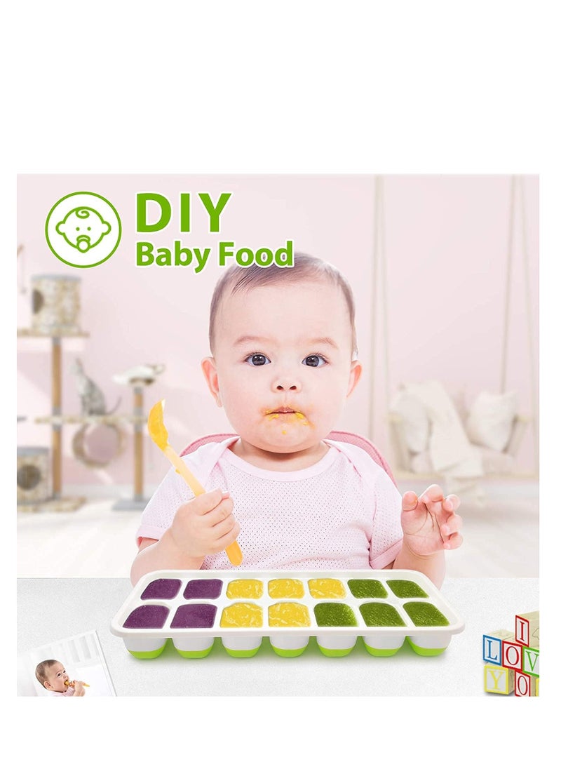 Cool Baby Style - COOLBABY Ice Cube Tray 4-Pack Easy-Release Silicone and Flexible 14-Crate Ice Cube Tray with Spill-Proof Removable Lid - Image 1