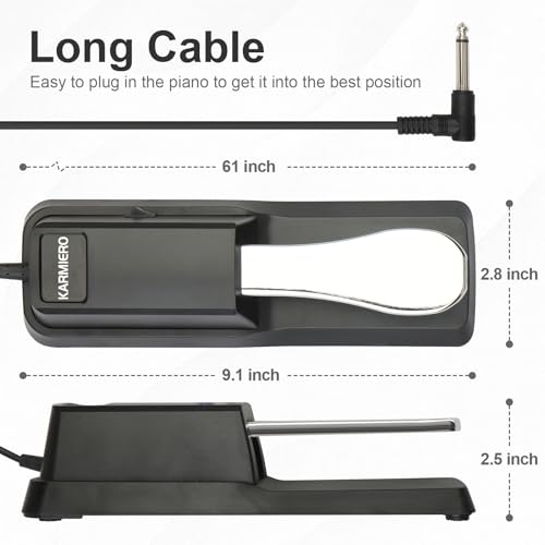 karmiero Sustain Pedal for Keyboard Universal, Premium Sustain Pedal, Piano Pedal for Keyboard with Polarity Switch for MIDI Keyboards, Digital Pianos, Yamaha, Casio and More, 1/4'' Input Plug by karmiero - Image 2
