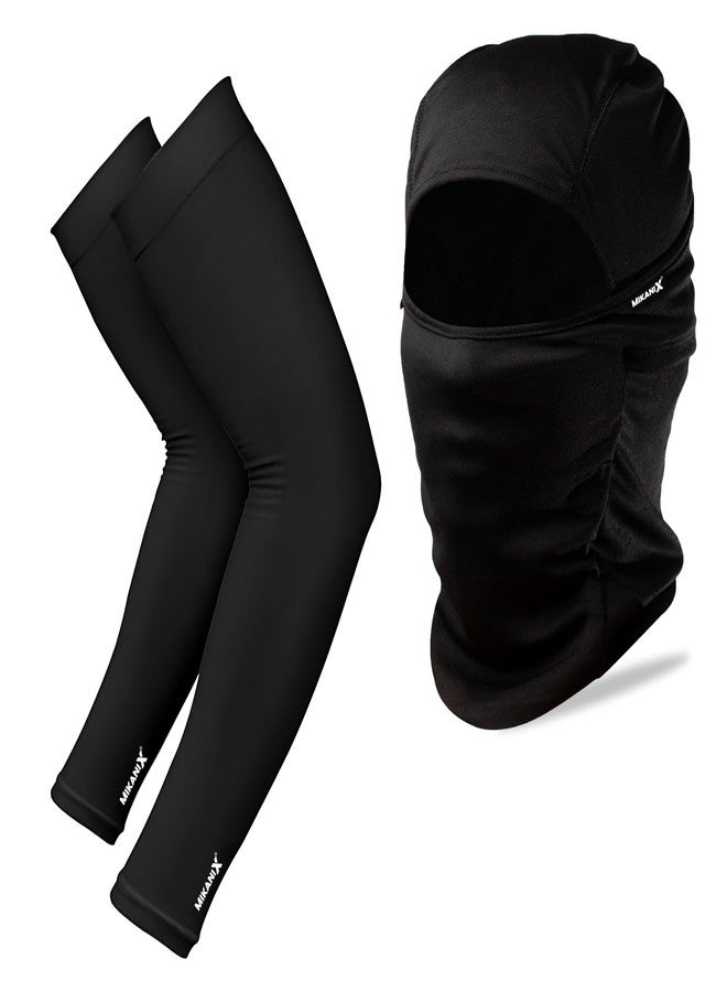 MIKANIX Unisex Full Face Mask | Balaclava Black + Hand Protective Syntetic Arm Sleeve for Bikers Riders, Cyclists and Outdoor Workers to Protect from Dust and UV Rays - Image 1