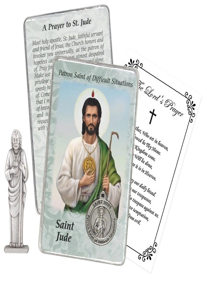 Trendzeen Mini St Jude Statue - 3 Inch San Judas Statue, St Jude Prayer Card, The Lord's Prayer Card - San Judas Tadeo Estatua for Home Decor, Patron Saint of Hope and Impossible Causes Theme Set - 3 Items - Image 1