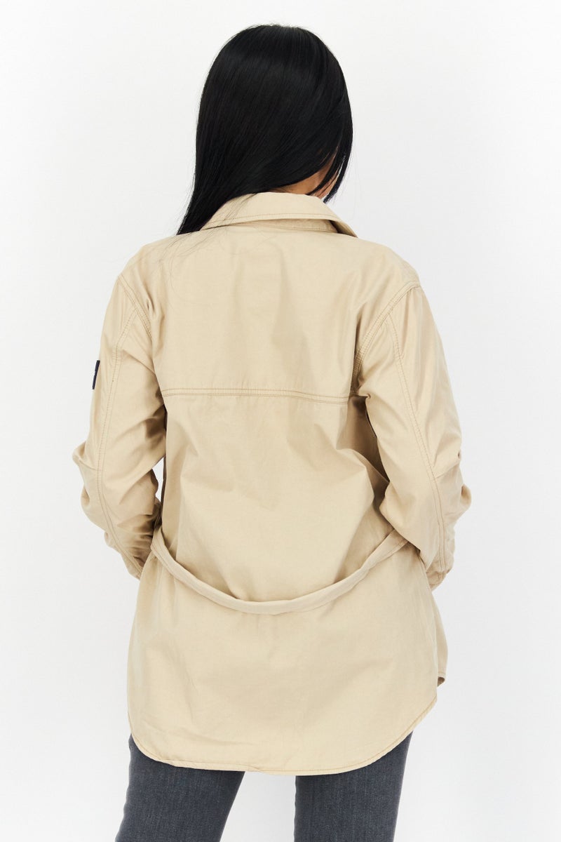 Aigle جاكيت نسائي سادة بأكمام طويلة وحزام، بيج - Image 3