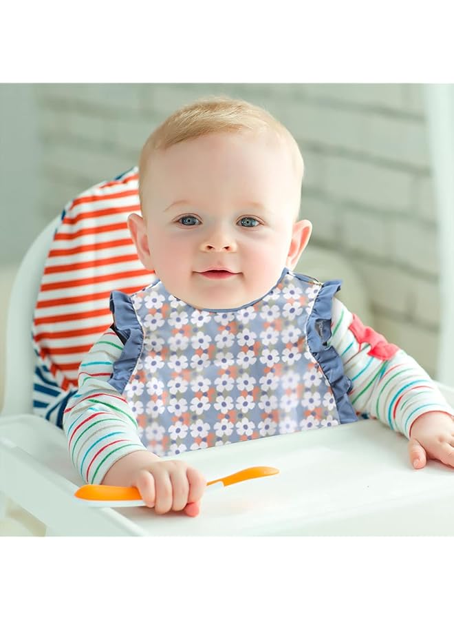 ECVV 2Pcs Ruffle Baby Bibs Mess Proof Infant Feeding Bibs With Food Catcher Waterproof Cute Flower Pattern Baby Smock Bib For Toddlers One Size - Image 5
