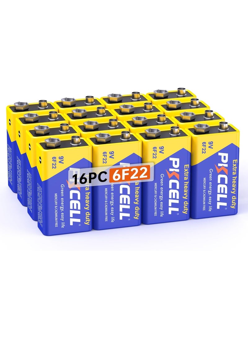 بي كي سيل 9V Batteries, 9 Volt Batteries Carbon Zinc, 9V Battery for Smoke Detector, Alarms, 6F22 Square Battery (16PCS) - Image 1