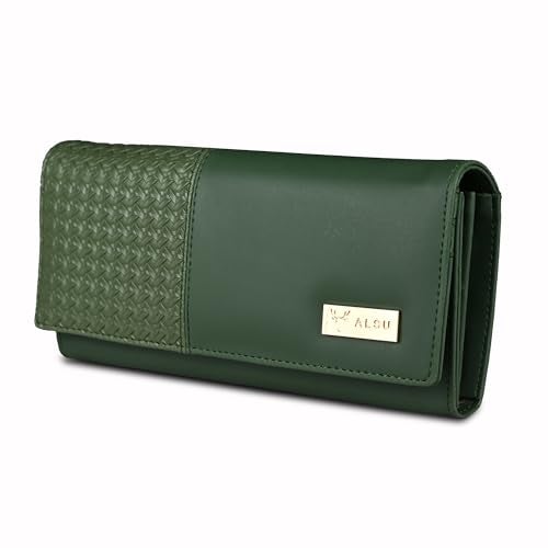ALSU Women's Faux Leather Hand Wallet Clutch Trendy | 6 Card Slots | Phone Pocket | Zipper Pockets| Hand Purse (Green) - Image 1