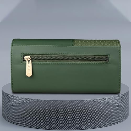 ALSU Women's Faux Leather Hand Wallet Clutch Trendy | 6 Card Slots | Phone Pocket | Zipper Pockets| Hand Purse (Green) - Image 3