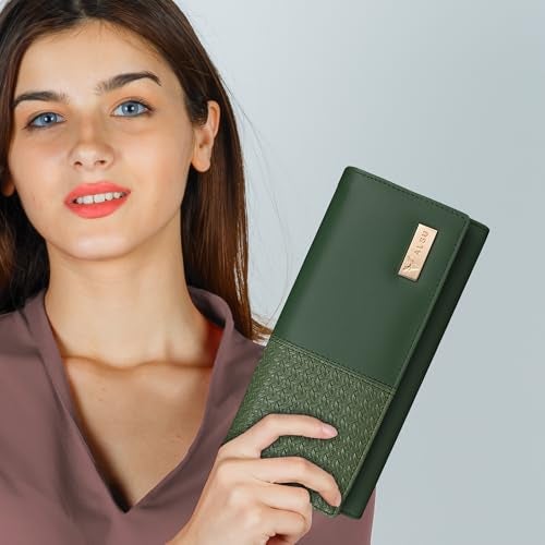 ALSU Women's Faux Leather Hand Wallet Clutch Trendy | 6 Card Slots | Phone Pocket | Zipper Pockets| Hand Purse (Green) - Image 2